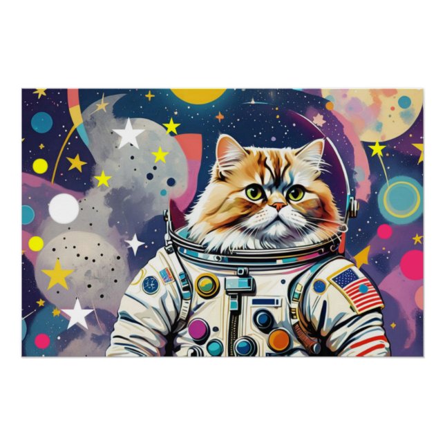 POSTER ASTRONAUT PERSIAN CAT 3 (Devant)