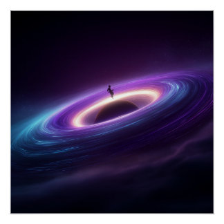 Poster Astronaut Silhouette on Black Hole Accretion Disk 