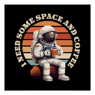 Poster Astronaute buvant du café