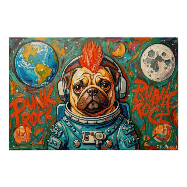 POSTER ASTRONAUTE CHIEN DE COMBAT PUNK ROCK 4 (Devant)