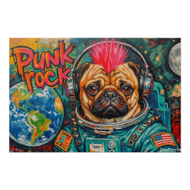 POSTER ASTRONAUTE CHIEN DE COMBAT PUNK ROCK 7 (Devant)