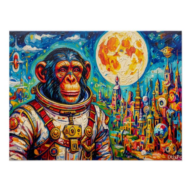 POSTER ASTRONAUTE-CHIMPANZÉE STEAMPUNK 2 (Devant)