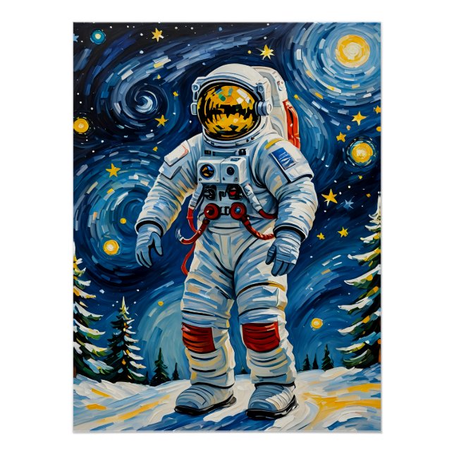 Poster Astronaute en forêt d'hiver (Devant)