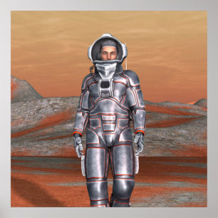 Poster Astronaute Mars - Explorateur spatial sur une plan