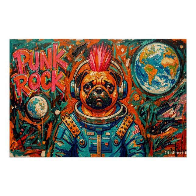 POSTER ASTRONAUTE PUG PUNK ROCK 6 (Devant)