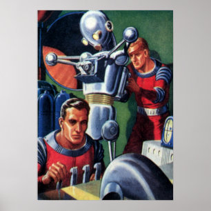 Poster Astronautes de la science-fiction vintage réparant