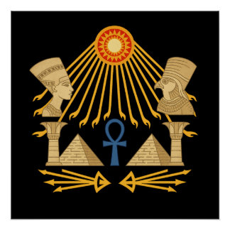 Poster Aten Sun Disc – Ankh, Horus & Nefertiti