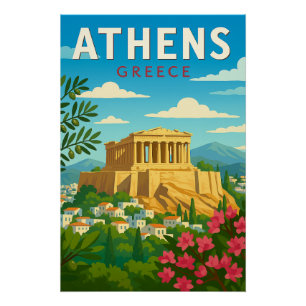 Poster Athènes Grèce Voyage Vintage Parthénon Acropole