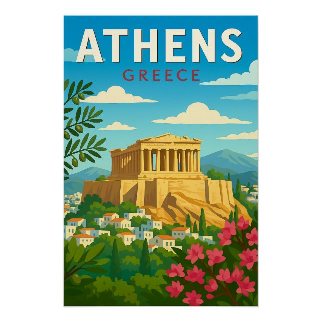 Poster Athens Greece Vintage Travel | Parthenon Acropolis (Devant)