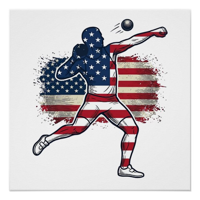 Poster Athlète de lancer du poids patriotique dessin de g (Devant)