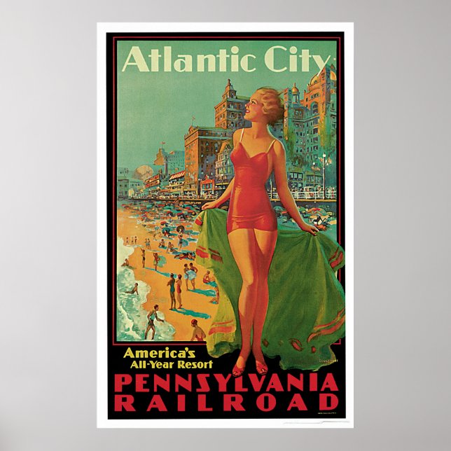 Poster Atlantic City Pennsylvania Railroad Vintage (Devant)