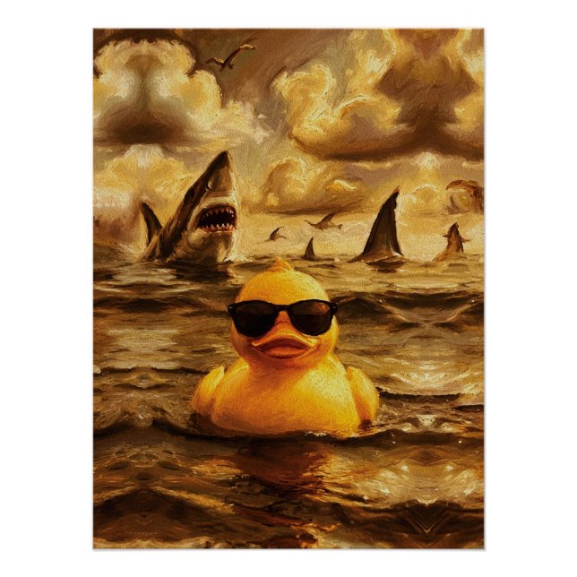Poster Attaque Épique de Requin avec un Canard en Caoutch (Devant)