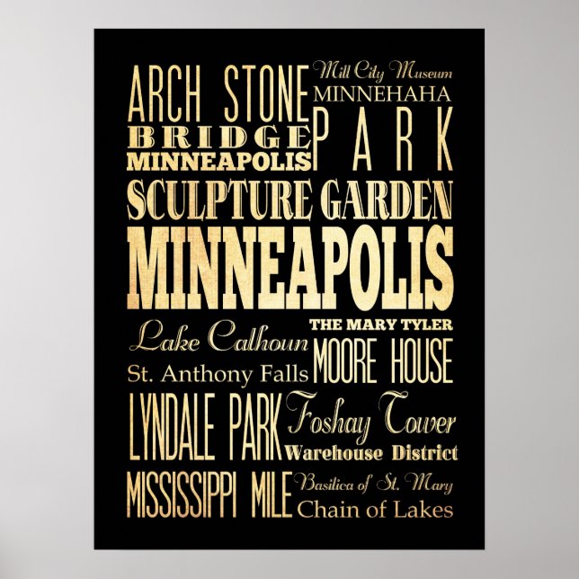 Poster Attraction et lieux célèbres de Minneapolis, Minne (Devant)