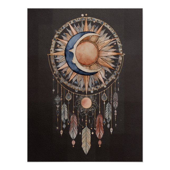 Poster Attrapeur de rêves Soleil Lune Céleste (Devant)