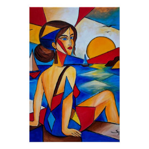 Poster Au bord de la mer - Peinture cubiste