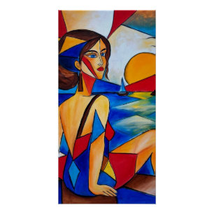 Poster Au bord de la mer - Peinture cubiste