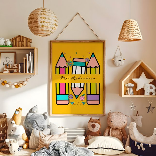 Poster au crayon jaune coloré de l'enseignant (Créateur téléchargé)