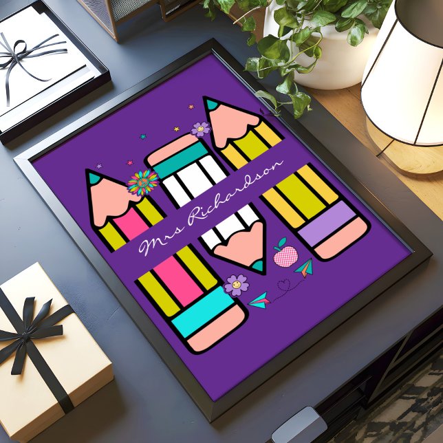 Poster au crayon violet coloré de l'enseignant (Créateur téléchargé)