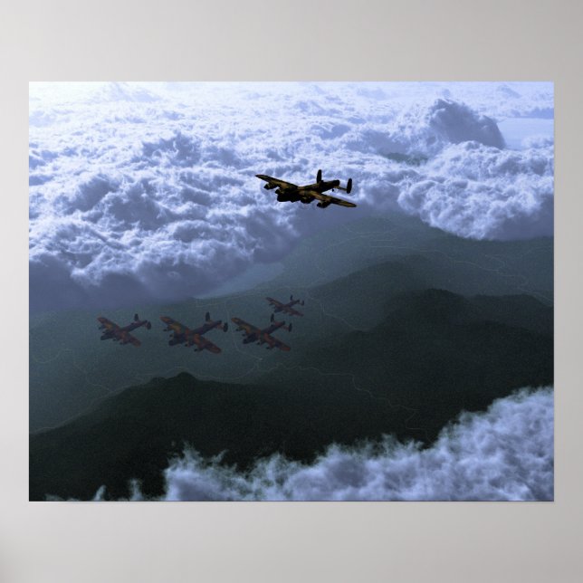 Poster Au-dessus de la mer des nuages Lancaster Bombers (Devant)