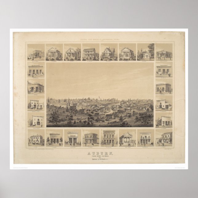 Poster Auburn, Californie 1857 Carte panoramique (2508A) (Devant)