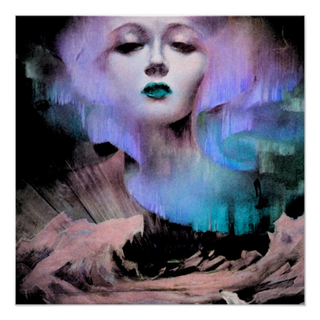 Poster Aurora par Clive Henry bleu turquoise violet nuit (Devant)