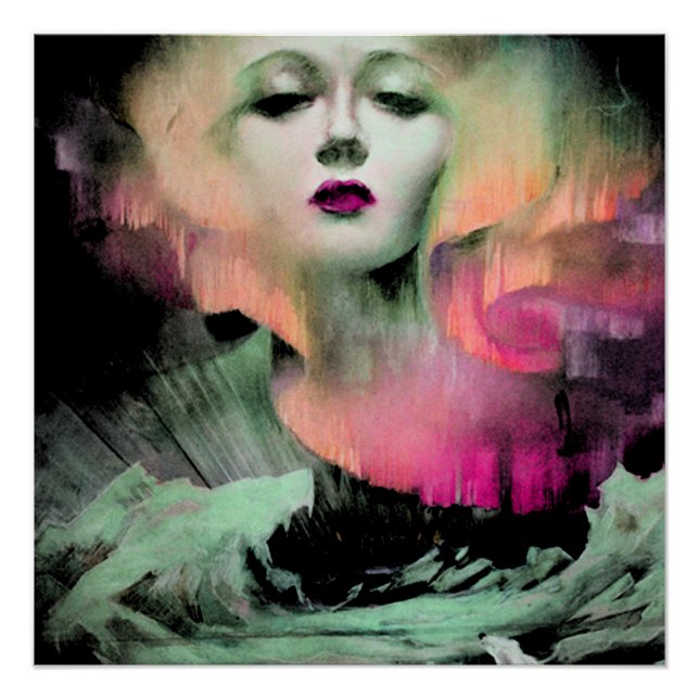 Poster Aurora par Clive Henry rose pêche nuit (Devant)