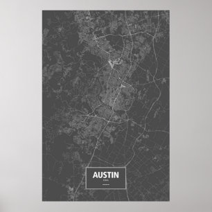 Poster Austin, Texas (blanc sur noir)