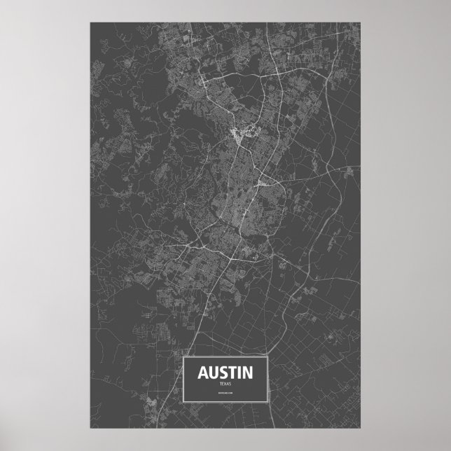 Poster Austin, Texas (blanc sur noir) (Devant)