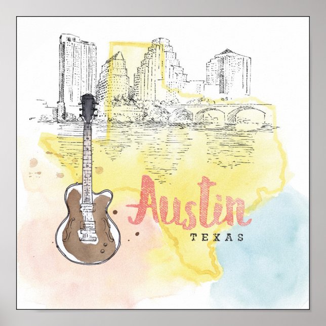 Poster Austin, Texas | Esquisse d'aquarelle (Devant)
