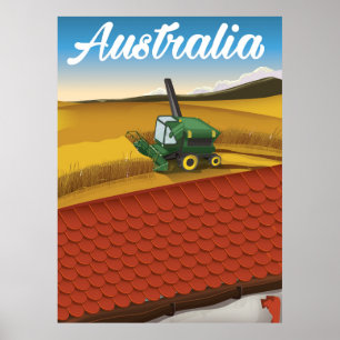 Poster Australia harvesting travel cartoon