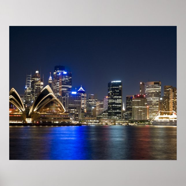 Poster Australie, Sydney. Skyline avec l'Opéra vu (Devant)