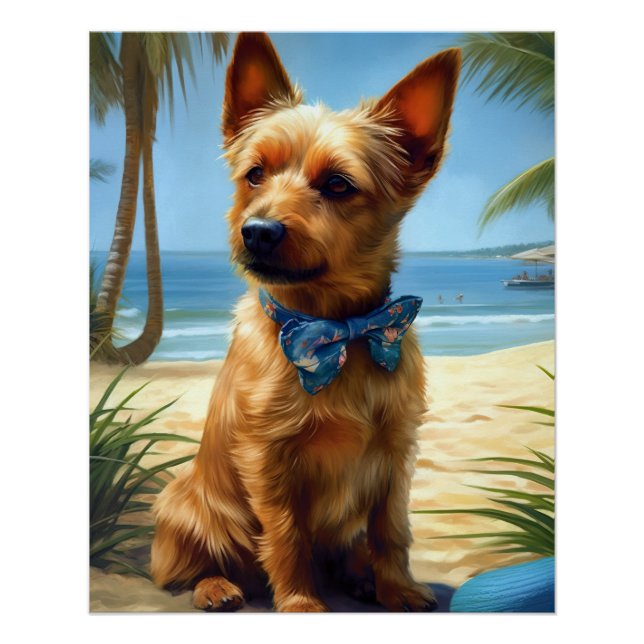 Poster Australien Terrier On Beach amoureux des chiens ca (Devant)