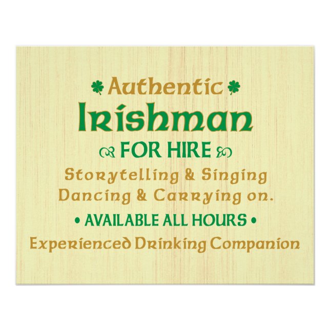 Poster Authentique Irlandais à Louer Drôle (Devant)