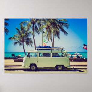 Poster Autobus vintage de campeur de plage de paradis de