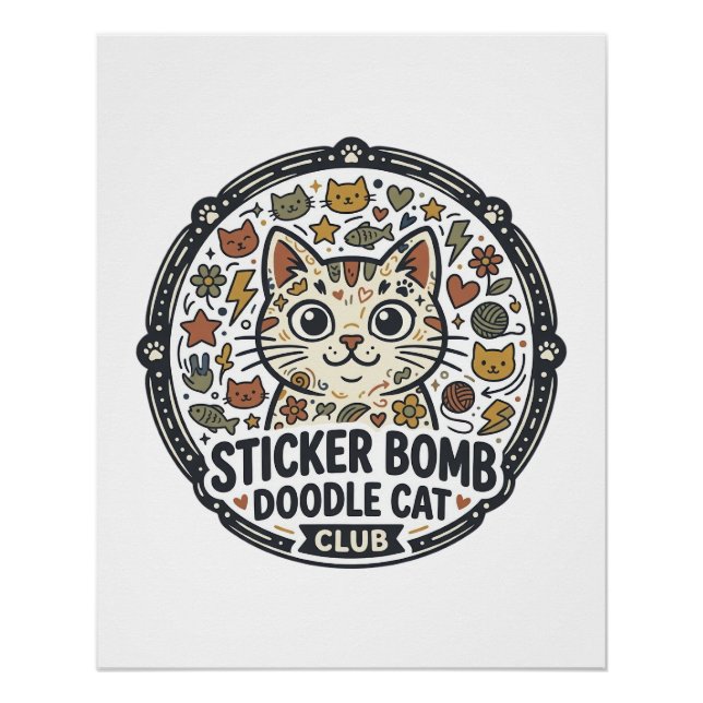 Poster Autocollant Bombe Dessin Animé Chat POD Vector Art (Devant)