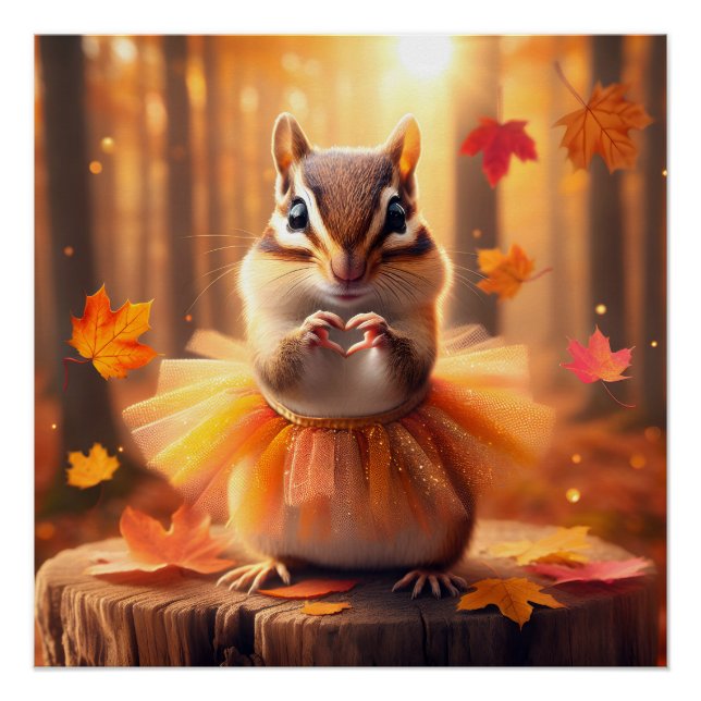 Poster Automne Chipmunk Avec Tutu et Coeur (Devant)