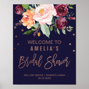 Poster Automne Floral Rose Gold Fête des mariées Bienvenu