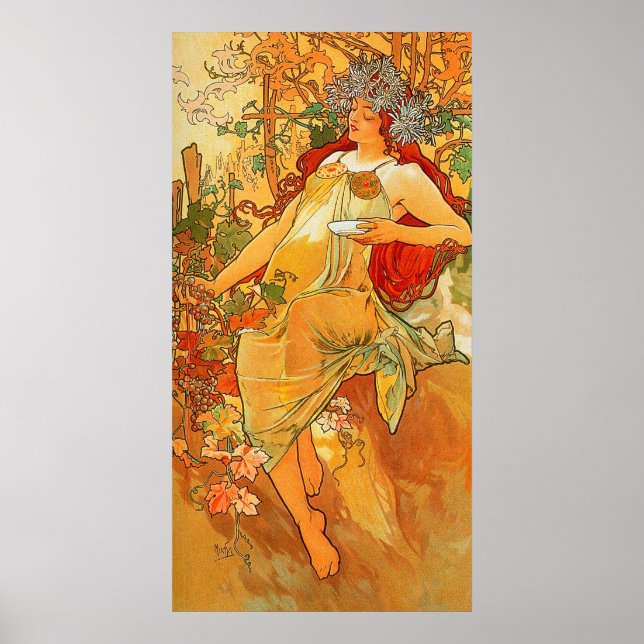 Poster Automne vintage par Alphonse Mucha (Devant)