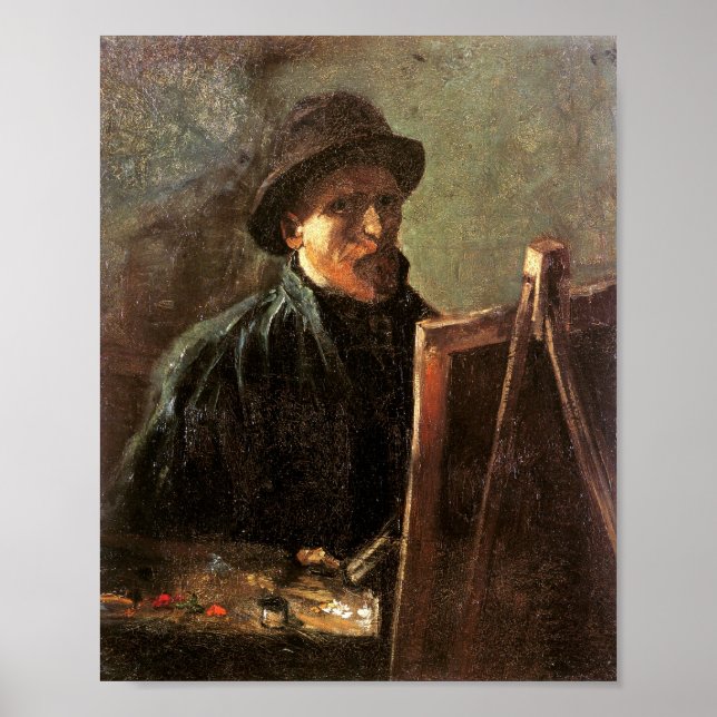 Poster Autoportrait, Casquette foncé, Easel Van Gogh Art (Devant)