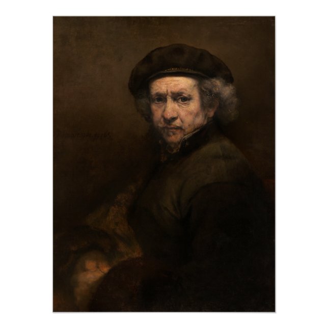 Poster Autoportrait de Rembrandt avec Beret Glossy (Devant)