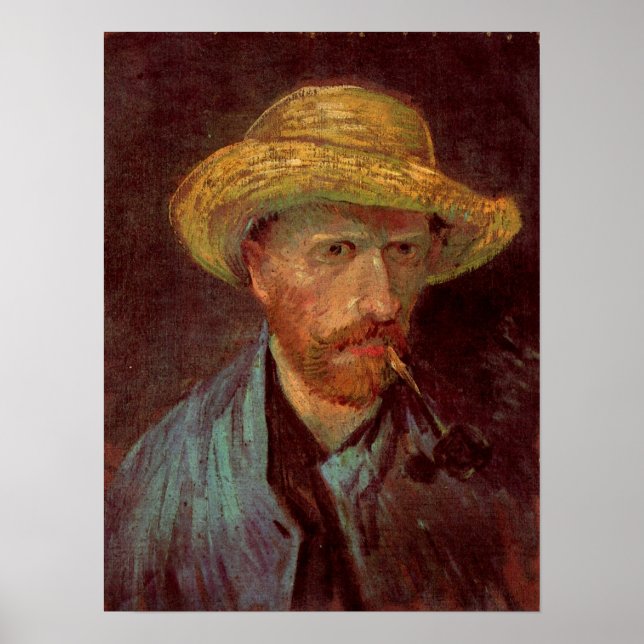 Poster Autoportrait de Van Gogh au chapeau de paille et à (Devant)