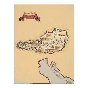 Poster Autriche Carte Vintage illustrée