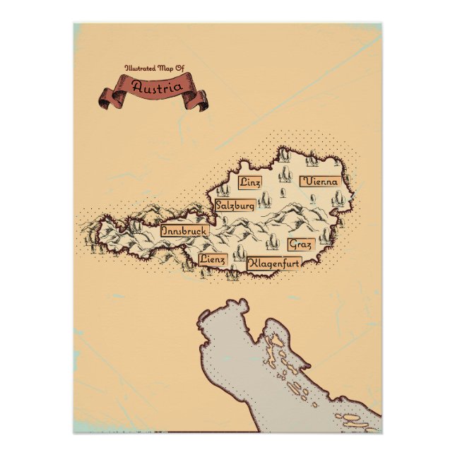 Poster Autriche Carte Vintage illustrée (Devant)