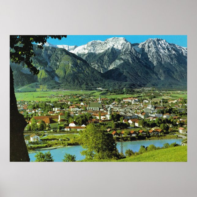Poster Autriche, Tyrol, Solbad Hall et River Inn (Devant)