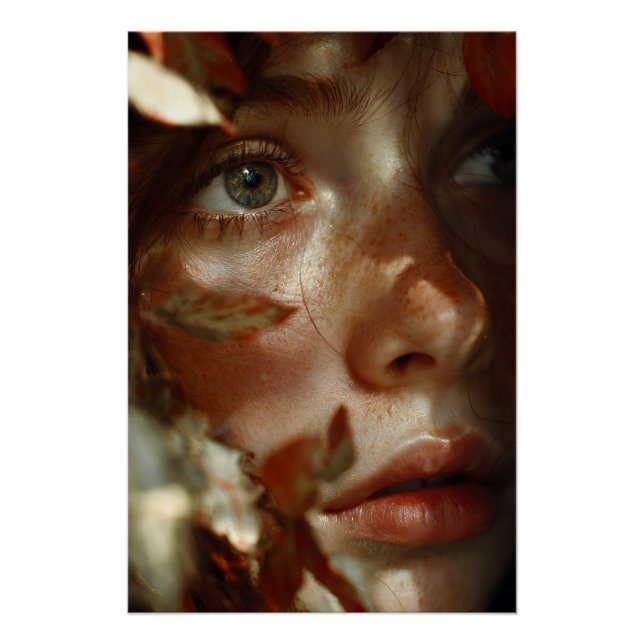 Poster Autumn Leaves Crown Freckled Portrait (Devant)
