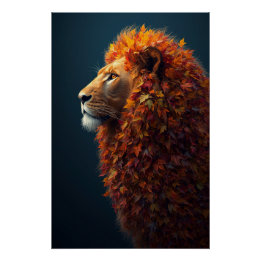Poster Autumn Majesty – The Serene Lion of Falling Leaves