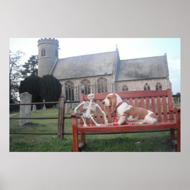Poster Avec Basset Hound Visite De La Belle Église (Devant)