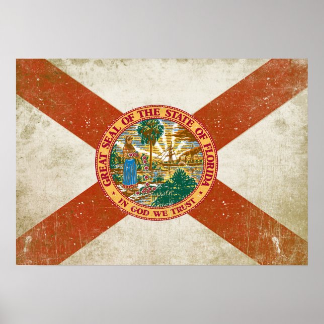 Poster avec Distressed Drapeau de Floride (Devant)