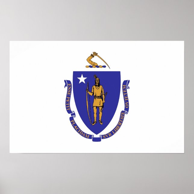 Poster avec Drapeau du Massachusetts, U.S.A. (Devant)