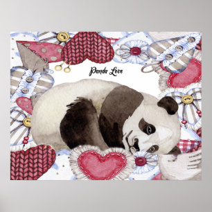 Poster avec Panda Repos, Cadre Coeur